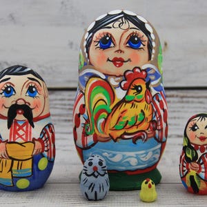 Ukrainian Family Hand Painted Nesting Doll 5 pieces, Ukrainian Doll 3.74'' or 9.5 cm Wooden Toy Home Decor Kids Gift Kids Room Decor