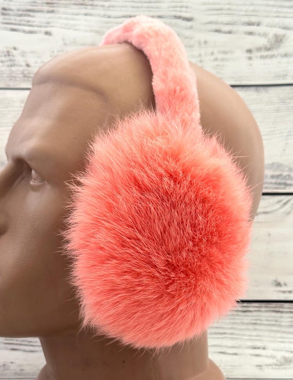 MADE in UKRAINE Winter Rabbit Fur Earmuffs, Rabbit Fur Peach  display picture 1