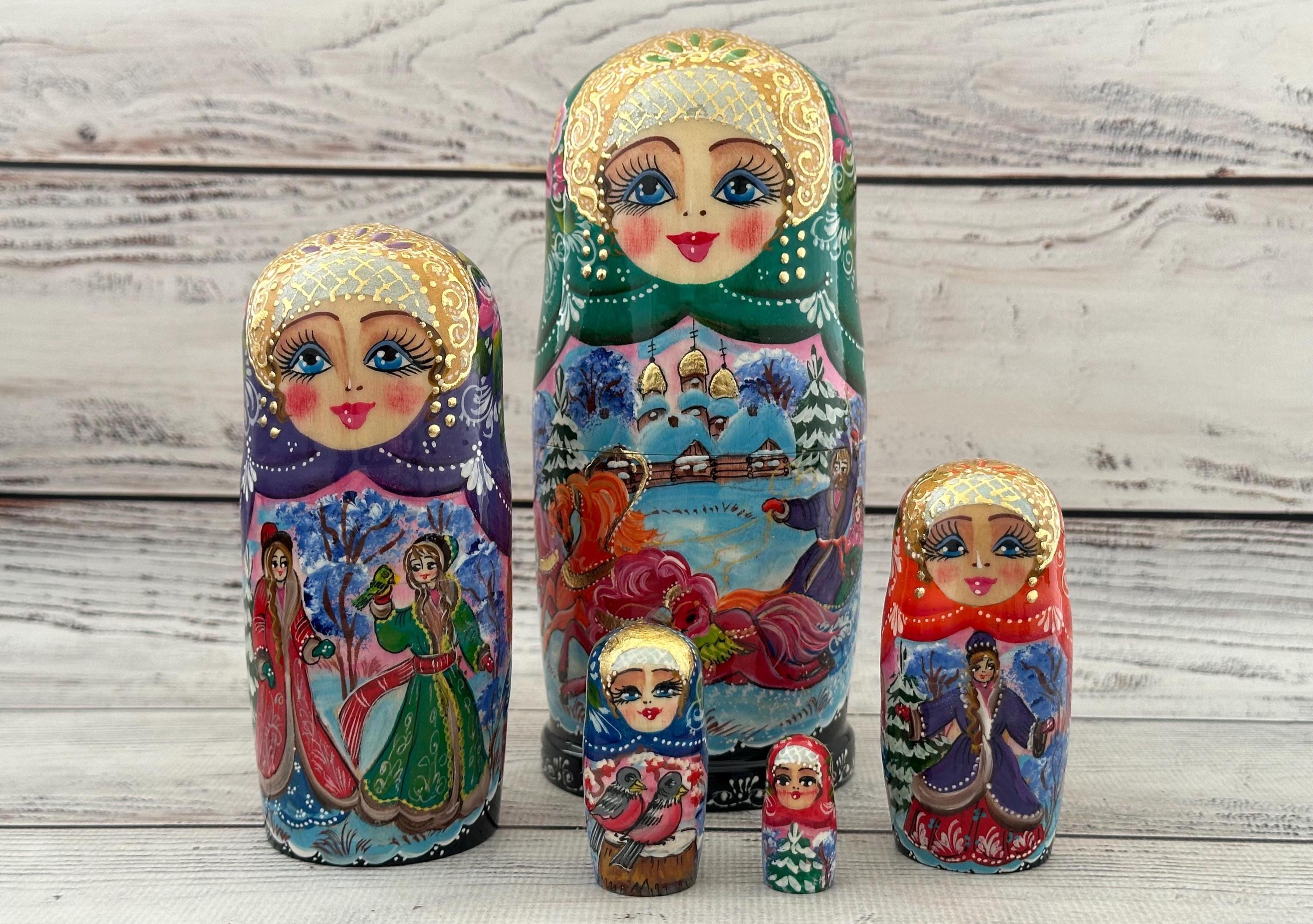 Ukrainian Fairy Tales Hand Painted Nesting Doll 5 pieces, Ukrainian Doll 6.69'' or 17 cm, Wooden Toy, Home Decor, Kids Gift, Top Quality