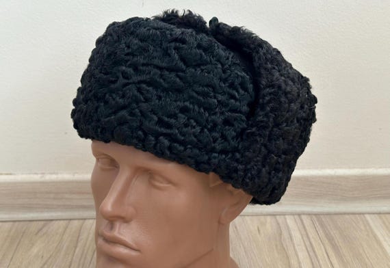 Winter Karakul Fur Hat, Natural Ushanka Hat, Ukrainian Winter Fur