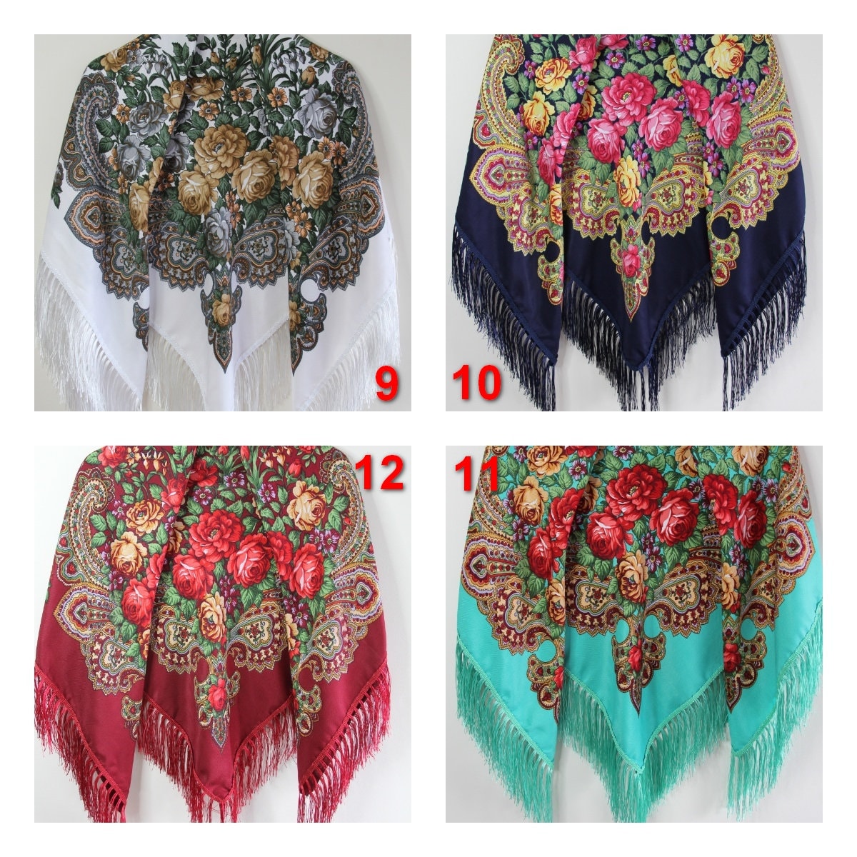 Ukrainian Shawl, Blue Slavic Babushka Floral Scarf, Ethnic Folk Shawl ...