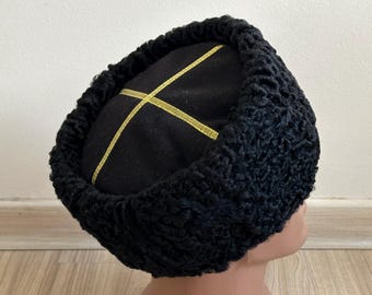 Vintage Cossack Winter Hat Papaha, Kubanka Hat, Natural Astrakhan Fur Hat with a Real Wool Top, Made in Ukraine