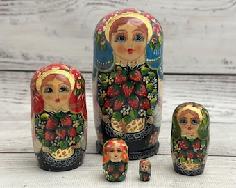 Muñeca ucraniana pintada a mano, juego de 5 piezas, 12 cm (4,72 pulgadas), juguete de madera, decoración para el hogar, regalo para niños, decoración para la habitación infantil.