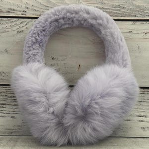 MADE in UKRAINE Winter Rabbit Fur Earmuffs, Rabbit Fur Lilac Color, Handcrafted, Gift for Her, Warm Rabbit Earmuffs, Winter Earmuffs