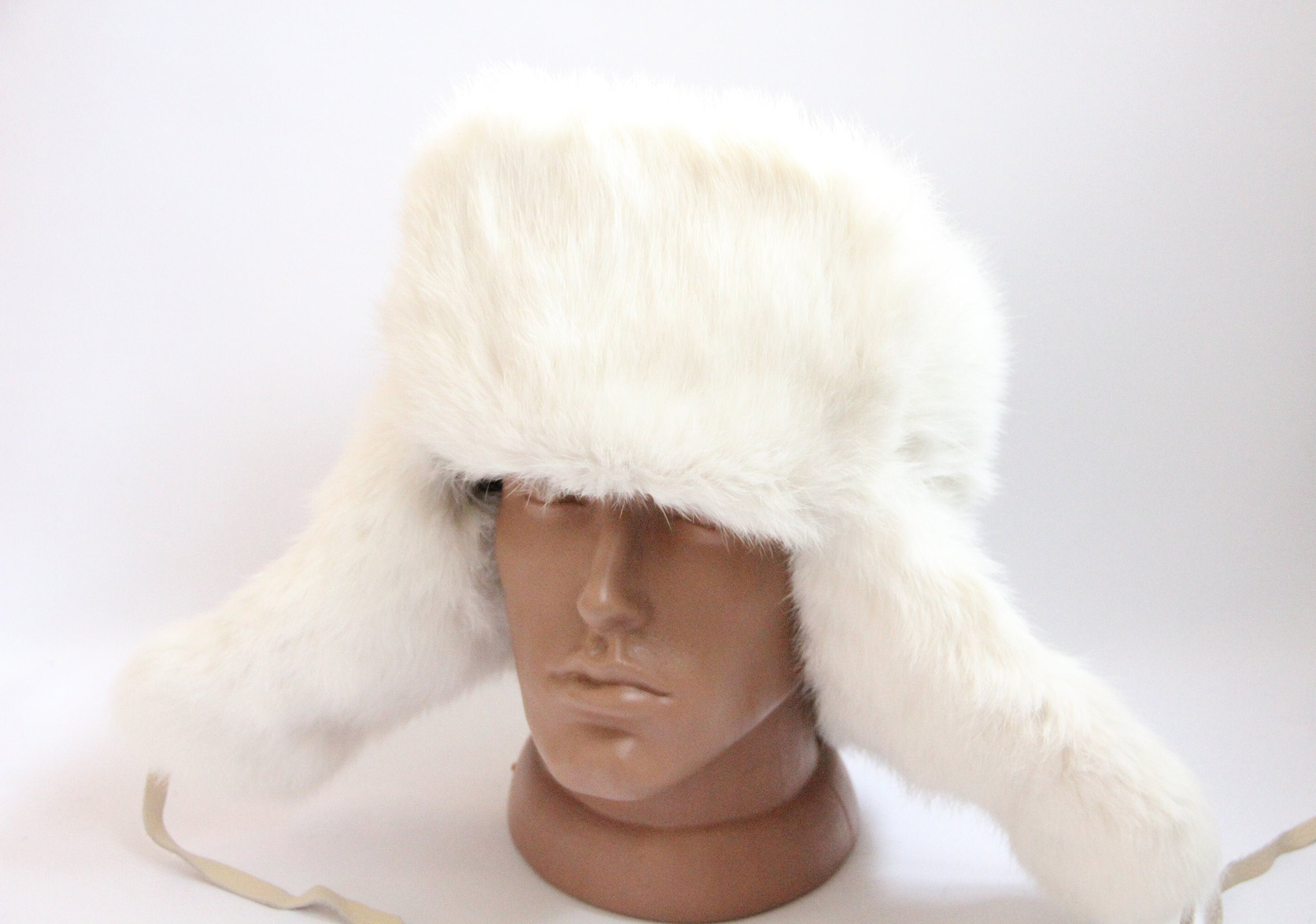 MADE in UKRAINE Winter White Rabbit Fur Hat, Natural Ushanka Hat