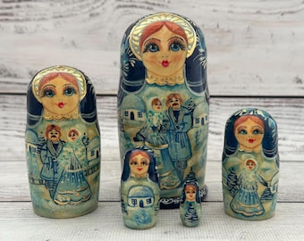 Ukrainian Doll Hand Painted Nesting Doll 5 pieces, Ukrainian Doll 4.72'' or 12 cm, Wooden Toy, Home Decor, Kids Gift, Kids Room Decor