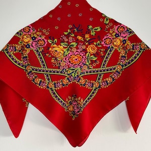 Scialle ucraino, sciarpa floreale babushka slava rossa, scialle etnico popolare, boho chic moderno, chalet con classico design floreale senza tempo
