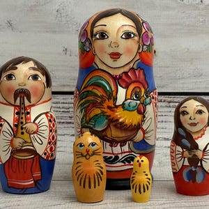 Ukrainian Family Hand Painted Nesting Doll 5 pieces, Ukrainian Doll 3.74'' or 9.5 cm Wooden Toy Home Decor Kids Gift Kids Room Decor