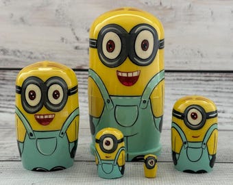 Ukrainian Cartoon Heroes Nesting Doll 3.93'' or 10 cm, Hand Painted Doll 5 pieces, Funny Gift, Kids Room Decor, Made In Ukraine