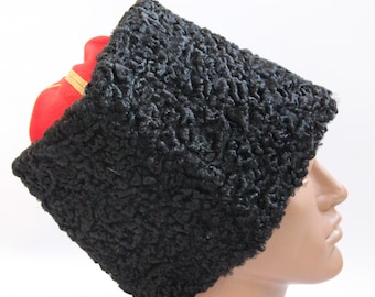 Vintage Cossack Winter Hat Papaha, Kubanka Hat, Natural Astrakhan Fur Hat with a Real Wool Top, Made in Ukraine
