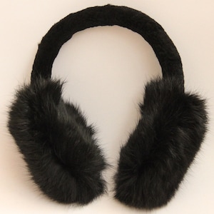 MADE in UKRAINE Winter Rabbit Fur Earmuffs, Rabbit Fur Black Color, Handcrafted, Gift for Her, Warm Rabbit Earmuffs, Winter Earmuffs