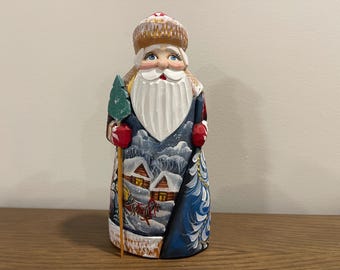 Figurine Sylvestri Signée - Père Noël Doux Peint à La Main - Base Bois - 21,5 Cm
