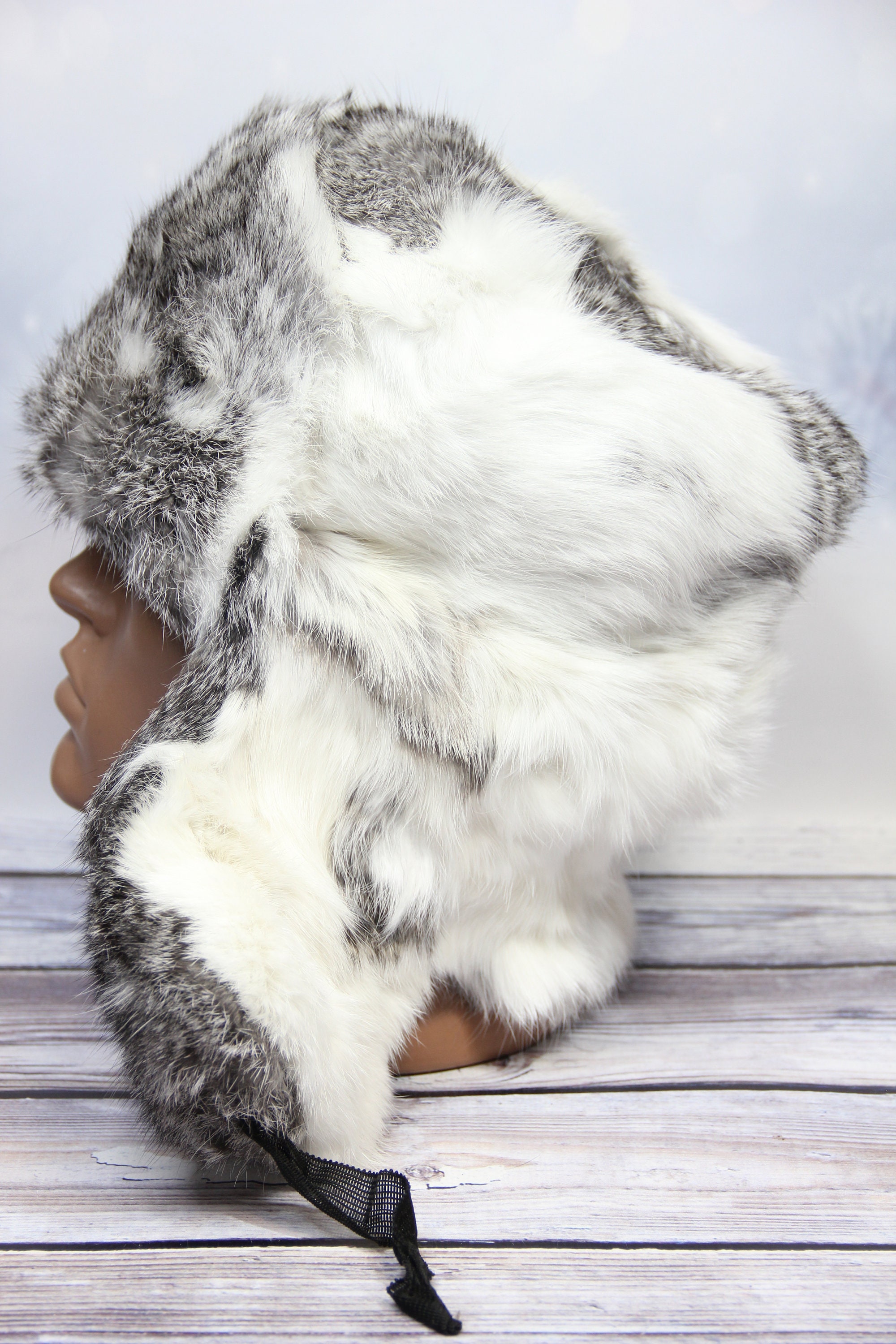 MADE in UKRAINE Winter White/gray Rabbit Fur Hat, Natural Ushanka
