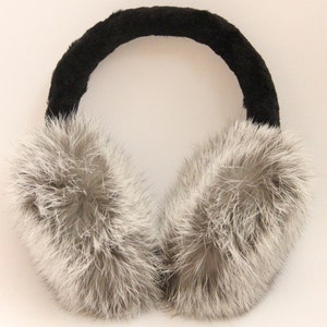 MADE in UKRAINE Winter Rabbit Fur Earmuffs, Rabbit Fur Gray Color, Handcrafted, Gift for Her, Warm Rabbit Earmuffs, Winter Earmuffs