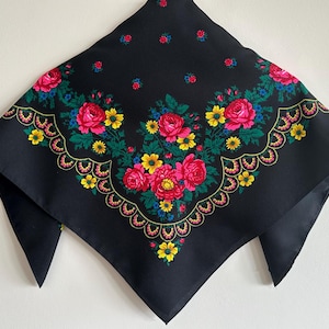 Ukrainian Shawl, Slavic Babushka Floral Scarf, Ethnic Folk Shawl, Modern Chic Boho, Chale with Classic Timeless Floral Design