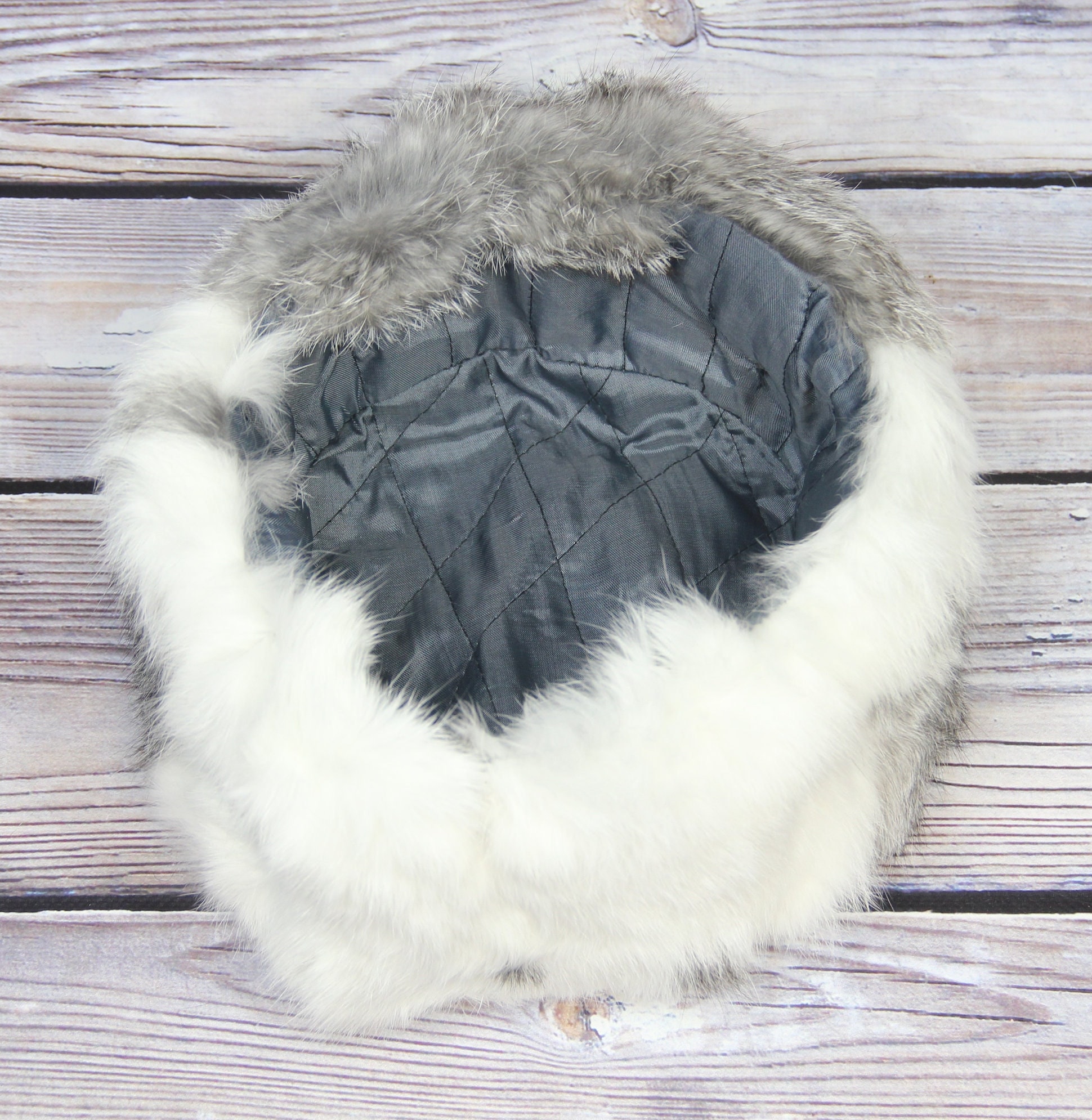 MADE in UKRAINE Winter White/gray Rabbit Fur Hat, Natural Ushanka