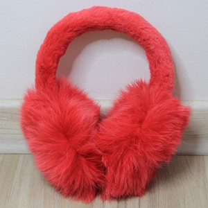 MADE in UKRAINE Winter Rabbit Fur Earmuffs, Rabbit Fur Red Color, Handcrafted, Gift for Her, Warm Rabbit Earmuffs, Winter Earmuffs