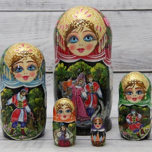 Ukrainian Fairy Tales Hand Painted Nesting Doll 5 pieces Doll 6.69'' or 17 cm Wooden Toy Home Decor Kids Gift Top Quality