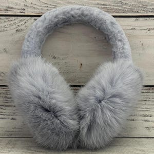 MADE in UKRAINE Winter Rabbit Fur Earmuffs, Rabbit Fur Light Gray Color, Handcrafted, Gift for Her, Warm Rabbit Earmuffs, Winter Earmuffs