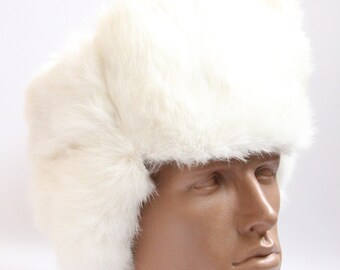 Ivory Genuite Rabbit Fur Hat Ushanka, Handmade Luxurious Winter Fashion MADE in UKRAINE Winter Rabbit Fur Hat, Natural Ushanka Hat  main image 2