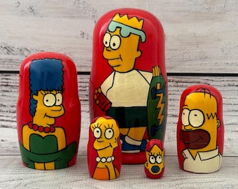 Ukrainian Cartoon Heroes Nesting Doll 3.93'' or 10 cm, Hand Painted Doll 5 pieces, Funny Gift, Kids Room Decor, Made In Ukraine