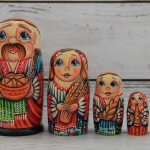 Ukrainian Doll Hand Painted Nesting Doll 5 pieces, Ukrainian Family 4.72&#39;&#39; or 12 cm, Wooden Toy, Home Decor, Kids Gift, Kids Room Decor