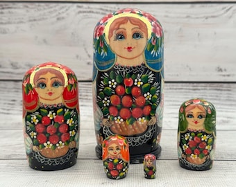 Muñeca ucraniana pintada a mano, juego de 5 piezas, 12 cm (4,72 pulgadas), juguete de madera, decoración para el hogar, regalo para niños, decoración para la habitación infantil.