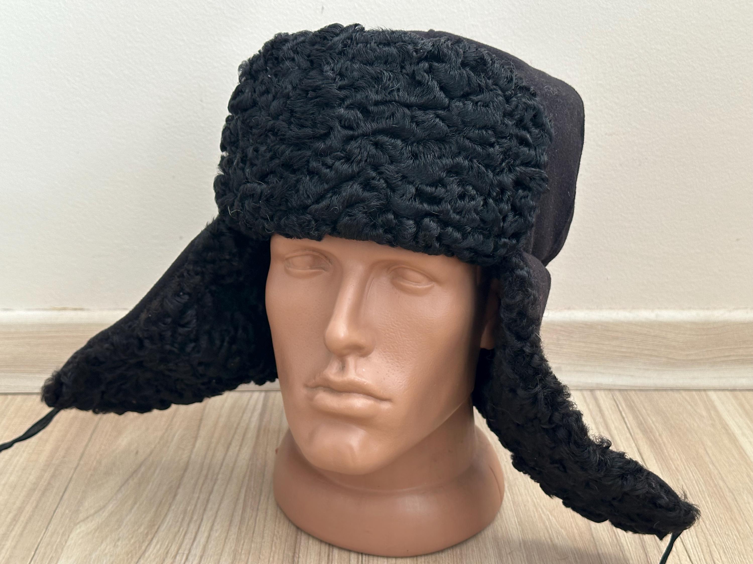 Winter Karakul Fur Hat, Natural Ushanka Hat, Ukrainian Winter Fur