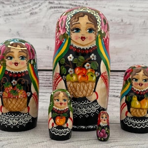 Ukrainian Doll Hand Painted Nesting Doll 5 pieces, Ukrainian Doll 4.72&#39;&#39; or 12 cm, Wooden Toy, Home Decor, Kids Gift, Kids Room Decor