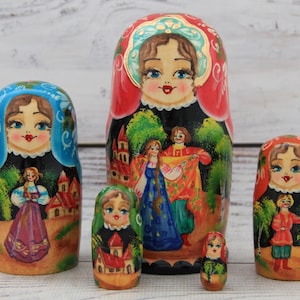 Ukrainian Doll Hand Painted Nesting Doll 5 pieces, Ukrainian Doll 4.72&#39;&#39; or 12 cm, Wooden Toy, Home Decor, Kids Gift, Kids Room Decor