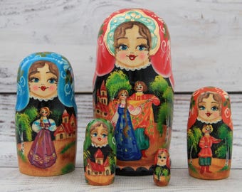 Ukrainian Doll Hand Painted Nesting Doll 5 pieces, Ukrainian Doll 4.72'' or 12 cm, Wooden Toy, Home Decor, Kids Gift, Kids Room Decor