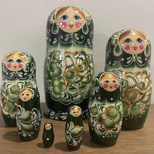 Big Size Cute Face Ukrainian Traditional Ornament, Hand Painted Nesting Doll 7 pieces, Ukrainian Doll 9.06'' or 23 cm Wooden Toy
