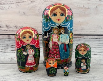 Ukrainian Doll Hand Painted Nesting Doll 5 pieces, Ukrainian Doll 4.72'' or 12 cm, Wooden Toy, Home Decor, Kids Gift, Kids Room Decor