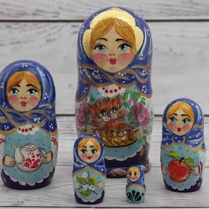 Ukrainian Doll Hand Painted Nesting Doll 5 pieces, Ukrainian Doll 4.72&#39;&#39; or 12 cm, Wooden Toy, Home Decor, Kids Gift, Kids Room Decor