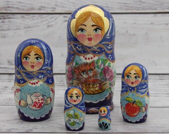 Ukrainian Doll Hand Painted Nesting Doll 5 pieces, Ukrainian Doll 4.72&#39;&#39; or 12 cm, Wooden Toy, Home Decor, Kids Gift, Kids Room Decor