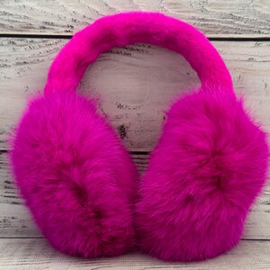 MADE in UKRAINE Winter Rabbit Fur Earmuffs, Rabbit Fur Crimson Color, Handcrafted, Gift for Her, Warm Rabbit Earmuffs, Winter Earmuffs