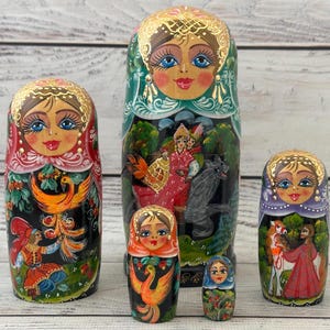 Ukrainian Fairy Tales Hand Painted Nesting Doll 5 pieces, Ukrainian Doll 6.69&#39;&#39; or 17 cm, Wooden Toy, Home Decor, Kids Gift, Kids Room Decor