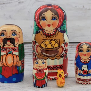 Ukrainian Doll Hand Painted Nesting Doll 5 pieces, Ukrainian Family 4.72&#39;&#39; or 12 cm, Wooden Toy, Home Decor, Kids Gift, Kids Room Decor