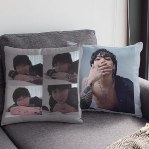 Oreiller photo JK Live pour dormir, oreiller JK en polyester carré pour abs, cadeau personnalisé pour l'armée et les fans de K-Pop, cadeau mignon drôle de biais coréen #2310