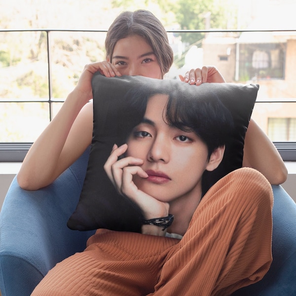 Kpop Bias Picture Pillow, Tae V Square Polyester Pillow, Gift for Army and K-Pop Fan, Korean Decor #1610