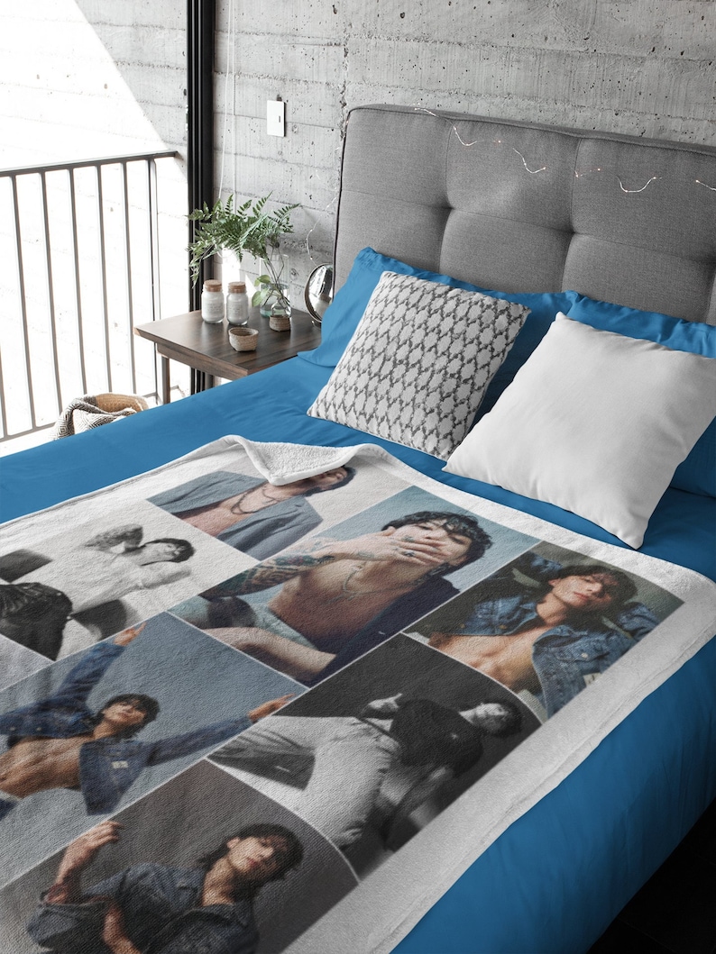 Custom JK Boyfriend Photo Grid Blanket, Jk Abs Tattoo Velveteen Blanket, Custom Gift for Army and K-Pop Fans, Army Merch Gift, 2313 50" × 60"