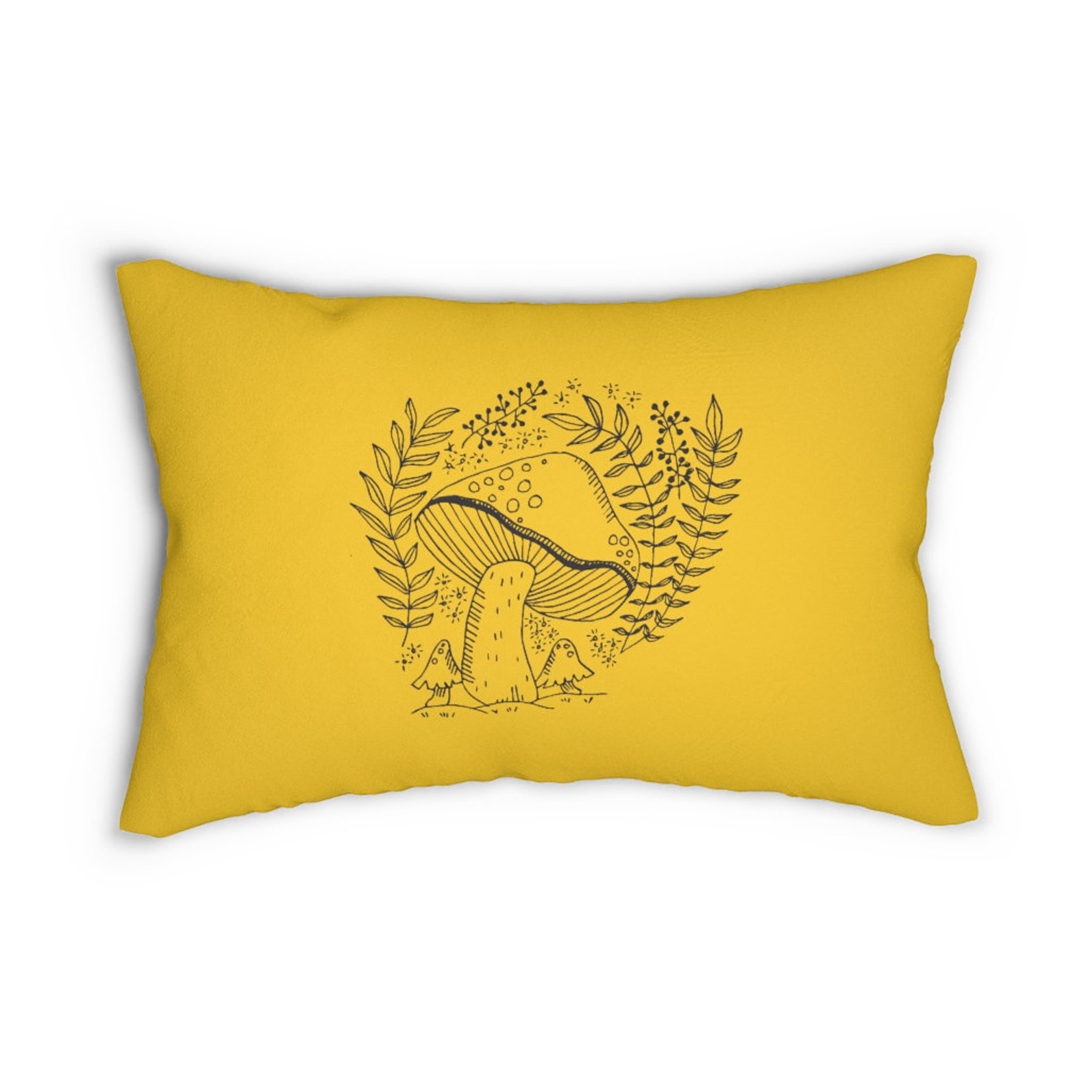 Vintage Mushroom Throw Pillow Yellow Boho Botanical Lumbar Etsy