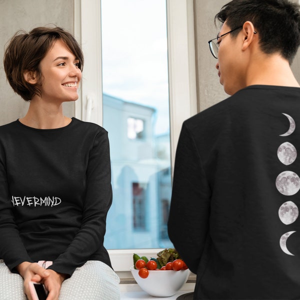 Custom Nevermind Long Sleeve Shirt, Tattoo Long Sleeves, Nevermind and Moon Phases Longsleeve, Gift for Army and K-Pop Fans #1681