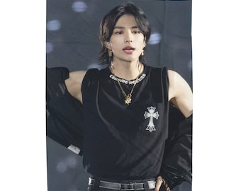 Hyunjin Photo Blanket, Stray Kids Velveteen Soft Blanket, Custom Gift for SKZ Stay and K-Pop Fans, Hwang Hyunjin Merch, SKZoo Merch #2384