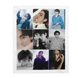 Couverture photo quadrillée K-Pop personnalisée, Couverture en velouté collage en V, Cadeau personnalisé pour les fans de K-Pop de l'armée, Tatamic Namjooning Worldwide Handsome #2010
