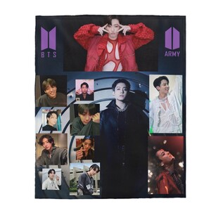 Couverture pour collage photo personnalisée, couverture en velours JK graphique personnalisée, cadeau pour l'armée et un fan de K-Pop, produits de biais K-Pop, cadeau violet # 1736