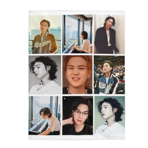 Min Yoongi Foto Collage Decke, Langhaarige Yoongi 2022 Decke, Army Samt Plüsch Decke, Yoongi Marry Me Geschenk #1555