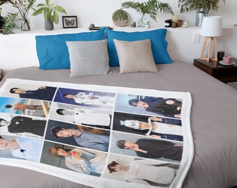 Custom Photo Collage Enlistment Comfort Blanket, Personalized Collage Velveteen Blanket, Gift for Army and K-Pop, Worldwide Handsome #1607