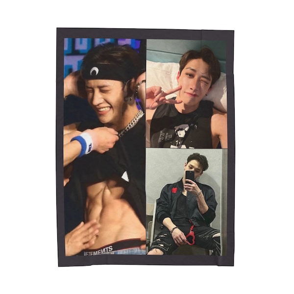 Bang Chan Foto-Gitterdecke, Stray Kids Samtdecke, individuelles Geschenk für SKZ Stay K-Pop-Fans, 5 Sterne, Felix Hyunjin Chanbin Geschenk #2230