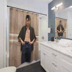 Decoración de Jungkook, cortina de ducha con abdominales de Jungkook, regalo divertido para fanáticos del ejército y del K-Pop, decoración coreana para el hogar, decoración de baño personalizada, Pomichodai n.° 2467